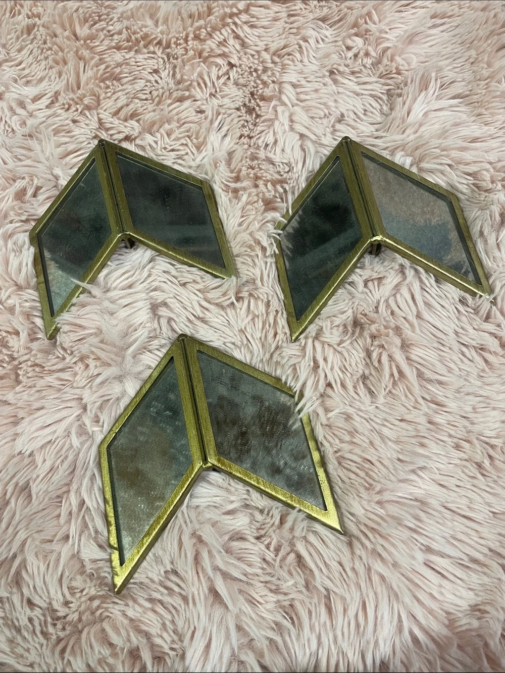 Brass Chevron Mirror Wall Accents - Gold Finish - set of 3